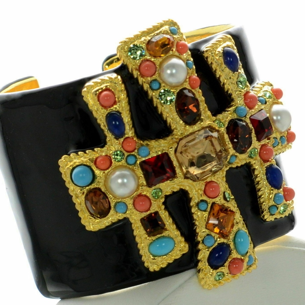 Kenneth Jay Lane KJL Black Enamel Multi-stone Cuff